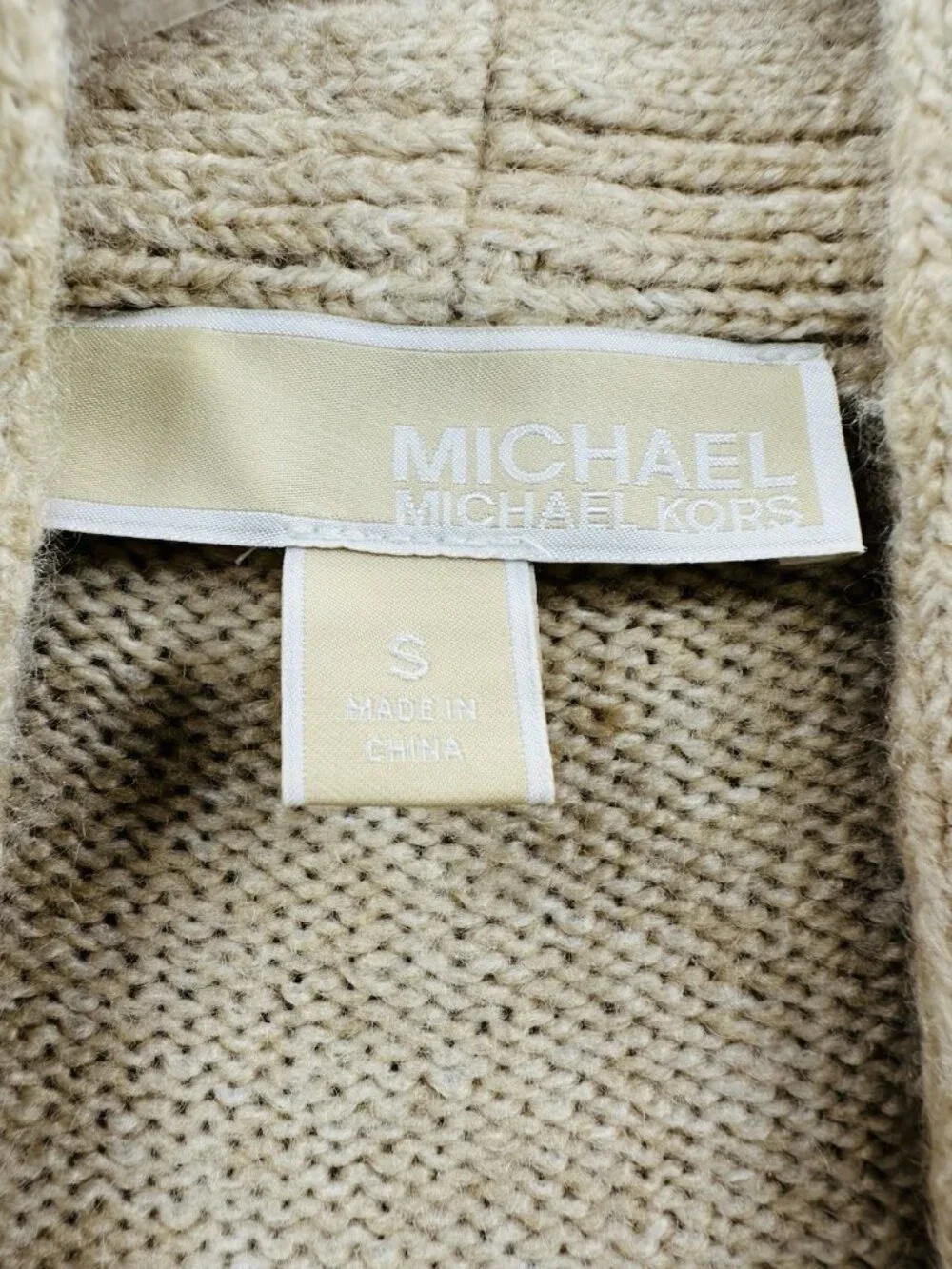 Michael Kors Cardigan Women S Long Open Front Beige Grey Pockets Colorblock EUC